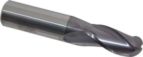 Niagara Cutter - 11/16" Diam, 1-3/8" LOC, 3 Flute Solid Carbide Ball End Mill - TiAlN Finish, Single End, 4" OAL, 3/4" Shank Diam, Spiral Flute - USA Tool & Supply