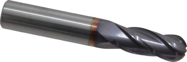 Niagara Cutter - 13/32" Diam, 1" LOC, 4 Flute Solid Carbide Ball End Mill - TiAlN Finish, Single End, 2-3/4" OAL, 7/16" Shank Diam, Spiral Flute - USA Tool & Supply