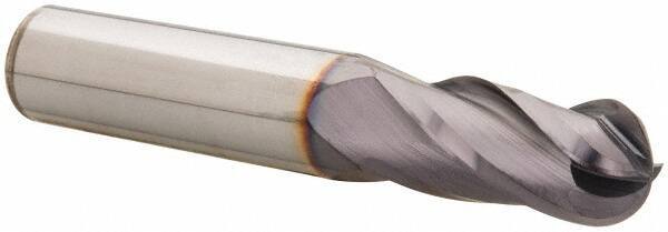 Niagara Cutter - 15/32" Diam, 1" LOC, 4 Flute Solid Carbide Ball End Mill - TiAlN Finish, Single End, 3" OAL, 1/2" Shank Diam, Spiral Flute - USA Tool & Supply