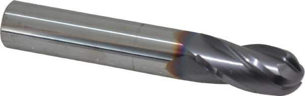 Niagara Cutter - 9/16" Diam, 1-1/8" LOC, 4 Flute Solid Carbide Ball End Mill - TiAlN Finish, Single End, 3-1/2" OAL, 9/16" Shank Diam, Spiral Flute - USA Tool & Supply