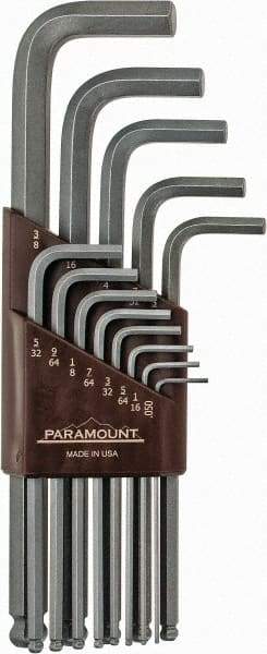 Paramount - 13 Piece L-Key Ball End Hex Key Set - Hex Range 0.05 to 3/8", 7-1/4" OAL, Steel - USA Tool & Supply