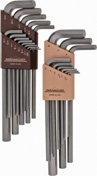 Paramount - 22 Piece L-Key Hex Key Set - Hex Range 0.05 to 3/8", 7-1/4" OAL, Steel - USA Tool & Supply