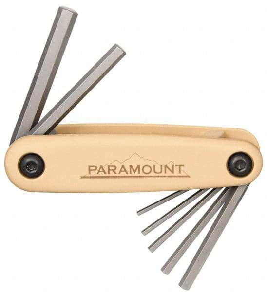 Paramount - 7 Piece Fold-Up Hex Key Set - Hex Range 2 to 8mm, 4-1/2" OAL, Steel - USA Tool & Supply