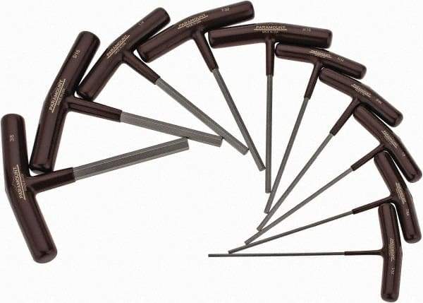 Paramount - 10 Piece T-Handle Hex Key Set - Hex Range 3/32 to 3/8", 6" OAL, Steel - USA Tool & Supply