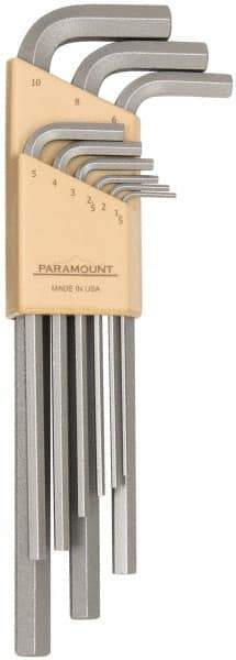 Paramount - 9 Piece L-Key Hex Key Set - Hex Range 1.5 to 10mm, 7-1/4" OAL, Steel - USA Tool & Supply