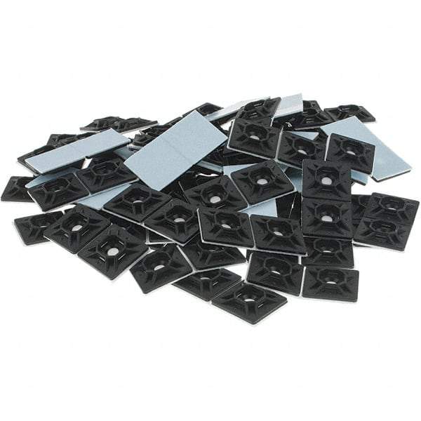 Thomas & Betts - Black, Nylon, Four Way Cable Tie Mounting Pad - 1-1/8" Long x 0.215" High x 1-1/8" Wide Adhesive Back - USA Tool & Supply