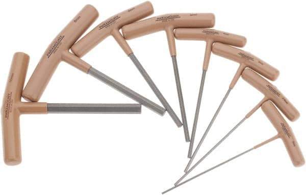 Paramount - 8 Piece T-Handle Hex Key Set - Hex Range 2 to 10mm, 6" OAL, Steel - USA Tool & Supply