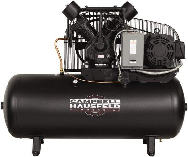 Campbell Hausfeld - 15 hp, 120 Gal Stationary Electric Horizontal Screw Air Compressor - Three Phase, 175 Max psi, 50 CFM, 208-230/460 Volt - USA Tool & Supply