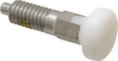 Vlier - M6x1.0, 13mm Thread Length, 0.118" Max Plunger Diam, 0.11 Lb Init to 0.34 Lb Final End Force, Locking Knob Handle Plunger - Delrin Knob, 0.63" Body Length, 1/2" Length Under Head/Shoulder, 0.118" Plunger Projection - USA Tool & Supply
