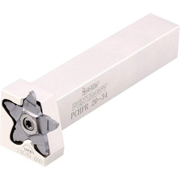 Iscar - External Thread, 0.3937" Max Depth of Cut, 1.4mm Min Groove Width, 120mm OAL, Left Hand Indexable Grooving Cutoff Toolholder - 20mm Shank Height x 20mm Shank Width, PENTA 34.. Insert Style, PCHP Toolholder Style, Series PentaCut - USA Tool & Supply