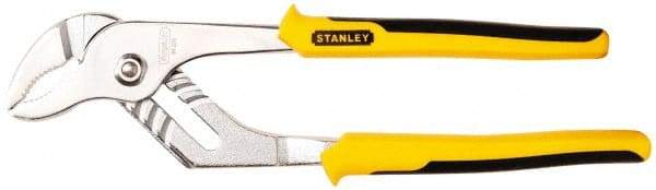 Stanley - 10-1/2" OAL, 1-1/4" Jaw Length, 7 Position Groove Joint Tongue & Groove Pliers - Serrated Curved Jaws, Curved Head, Dual Dipped Handles - USA Tool & Supply