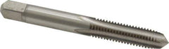 Made in USA - M8x1.25 Metric Coarse 4 Flute Bright Finish High Speed Steel Straight Flute Standard Hand Tap - Plug, Right Hand Thread, 2-23/32" OAL, 1-1/8" Thread Length, H11 Limit, 0.005" Oversize - Exact Industrial Supply
