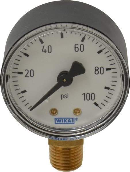 Wika - 2" Dial, 1/4 Thread, 0-100 Scale Range, Pressure Gauge - Lower Connection Mount, Accurate to 3-2-3% of Scale - USA Tool & Supply