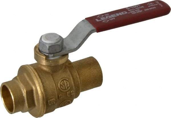 Legend Valve - 1/2" Pipe, Full Port, Brass Standard Ball Valve - Inline - One Way Flow, Soldered x Soldered Ends, Lever Handle, 600 WOG, 150 WSP - USA Tool & Supply