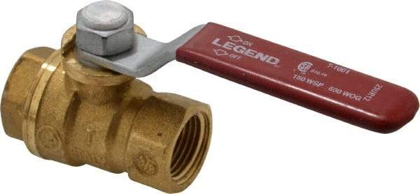 Legend Valve - 3/8" Pipe, Full Port, Brass Standard Ball Valve - Inline - One Way Flow, FNPT x FNPT Ends, Lever Handle, 600 WOG, 150 WSP - USA Tool & Supply