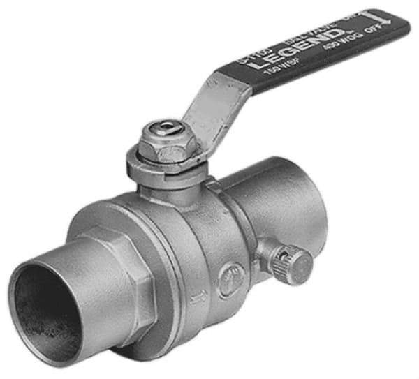 Legend Valve - 1" Pipe, Full Port, Brass Standard Ball Valve - Inline - One Way Flow, Soldered x Soldered Ends, Lever Handle, 500 WOG - USA Tool & Supply