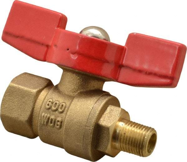 Midwest Control - 1/8" Pipe, Brass Miniature Ball Valve - Inline - One Way Flow, MNPT x FNPT Ends, Tee Handle, 600 WOG, 150 WSP - USA Tool & Supply