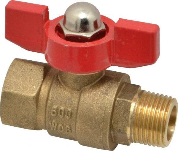 Midwest Control - 3/8" Pipe, Brass Miniature Ball Valve - Inline - One Way Flow, MNPT x FNPT Ends, Tee Handle, 600 WOG, 150 WSP - USA Tool & Supply
