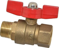 Midwest Control - 1/2" Pipe, Brass Miniature Ball Valve - Inline - One Way Flow, MNPT x FNPT Ends, Tee Handle, 600 WOG, 150 WSP - USA Tool & Supply