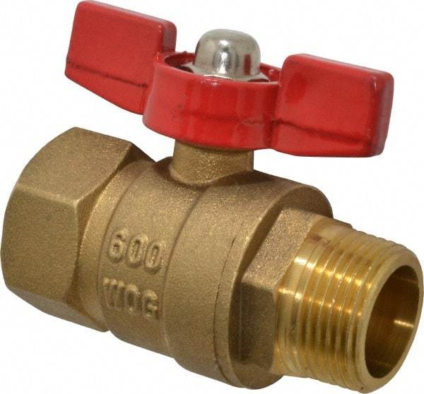 Midwest Control - 3/4" Pipe, Brass Miniature Ball Valve - Inline - One Way Flow, MNPT x FNPT Ends, Tee Handle, 600 WOG, 150 WSP - USA Tool & Supply