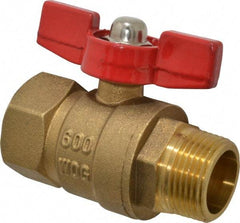 Midwest Control - 3/4" Pipe, Brass Miniature Ball Valve - Inline - One Way Flow, MNPT x FNPT Ends, Tee Handle, 600 WOG, 150 WSP - USA Tool & Supply