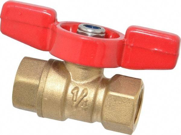 Midwest Control - 1/4" Pipe, Brass Miniature Ball Valve - Inline - One Way Flow, FNPT x FNPT Ends, Tee Handle, 600 WOG, 150 WSP - USA Tool & Supply