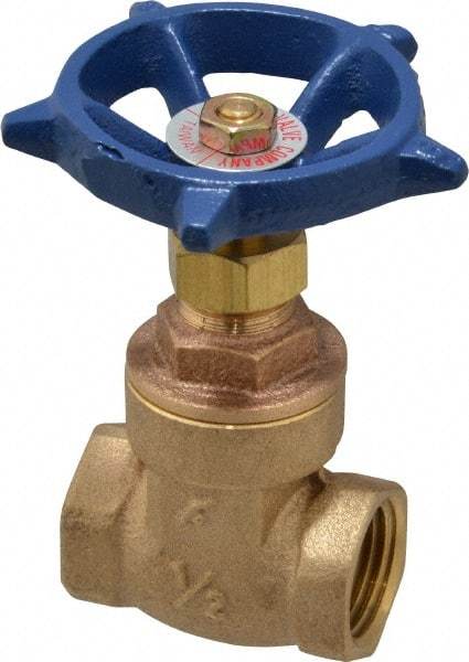 Legend Valve - 1/2" Pipe, Threaded Bronze Solid Wedge Stem Gate Valve - 200 WOG, 125 WSP, Screw-In Bonnet - USA Tool & Supply
