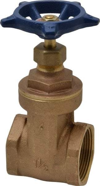 Legend Valve - 1-1/2" Pipe, Threaded Bronze Solid Wedge Stem Gate Valve - 200 WOG, 125 WSP, Screw-In Bonnet - USA Tool & Supply