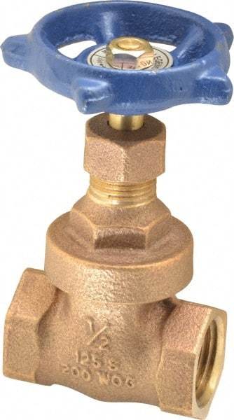Legend Valve - 1/2" Pipe, Threaded Bronze Solid Wedge Stem Gate Valve - 200 WOG, 125 WSP, Screw Over Bonnet - USA Tool & Supply