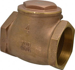 Legend Valve - 4" Brass Check Valve - Inline, FNPT x FNPT, 200 WOG - USA Tool & Supply