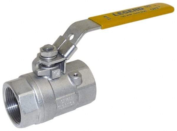 Legend Valve - 1-1/4" Pipe, Large Port, Stainless Steel Standard Ball Valve - 2 Piece, Inline - One Way Flow, FNPT x FNPT Ends, Locking Lever Handle, 1,500 WOG, 150 WSP - USA Tool & Supply