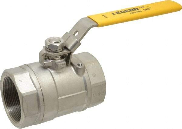 Legend Valve - 2" Pipe, Large Port, Stainless Steel Standard Ball Valve - 2 Piece, Inline - One Way Flow, FNPT x FNPT Ends, Locking Lever Handle, 1,500 WOG, 150 WSP - USA Tool & Supply