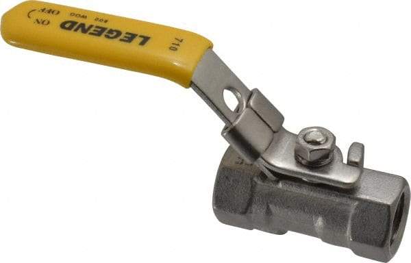 Legend Valve - 1/4" Pipe, Standard Port, Stainless Steel Standard Ball Valve - 1 Piece, Inline - One Way Flow, FNPT x FNPT Ends, Locking Lever Handle, 800 WOG, 150 WSP - USA Tool & Supply