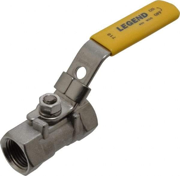 Legend Valve - 3/8" Pipe, Standard Port, Stainless Steel Standard Ball Valve - 1 Piece, Inline - One Way Flow, FNPT x FNPT Ends, Locking Lever Handle, 800 WOG, 150 WSP - USA Tool & Supply