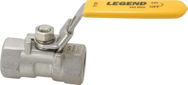 Legend Valve - 1/2" Pipe, Standard Port, Stainless Steel Standard Ball Valve - 1 Piece, Inline - One Way Flow, FNPT x FNPT Ends, Locking Lever Handle, 800 WOG, 150 WSP - USA Tool & Supply