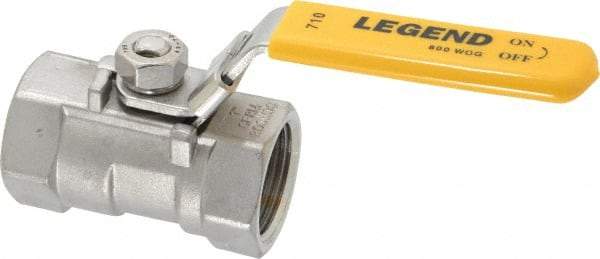 Legend Valve - 1" Pipe, Standard Port, Stainless Steel Standard Ball Valve - 1 Piece, Inline - One Way Flow, FNPT x FNPT Ends, Locking Lever Handle, 800 WOG, 150 WSP - USA Tool & Supply