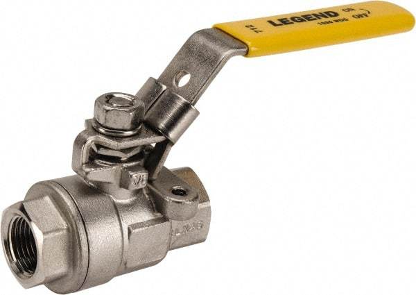 Legend Valve - 3/8" Pipe, Full Port, Stainless Steel Standard Ball Valve - 2 Piece, Inline - One Way Flow, FNPT x FNPT Ends, Locking Lever Handle, 1,000 WOG, 150 WSP - USA Tool & Supply