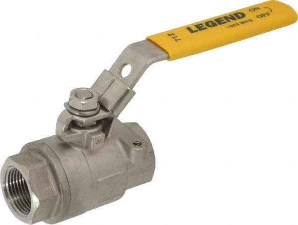 Legend Valve - 3/4" Pipe, Full Port, Stainless Steel Standard Ball Valve - 2 Piece, Inline - One Way Flow, FNPT x FNPT Ends, Locking Lever Handle, 1,000 WOG, 150 WSP - USA Tool & Supply
