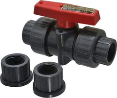 Legend Valve - 3/4" Pipe, Full Port, PVC True Union Design Ball Valve - Inline - One Way Flow, FNPT x Solvent Ends, Tee Handle, 150 WOG - USA Tool & Supply