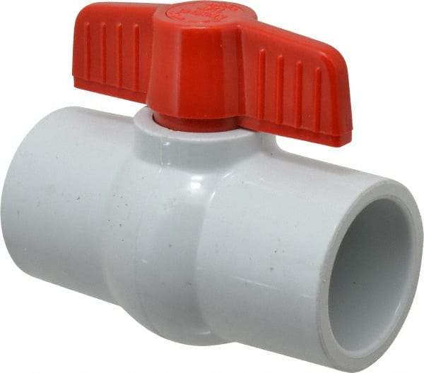 Legend Valve - 1-1/2" Pipe, Full Port, PVC Miniature Ball Valve - Inline - One Way Flow, Solvent x Solvent Ends, Tee Handle, 150 WOG - USA Tool & Supply