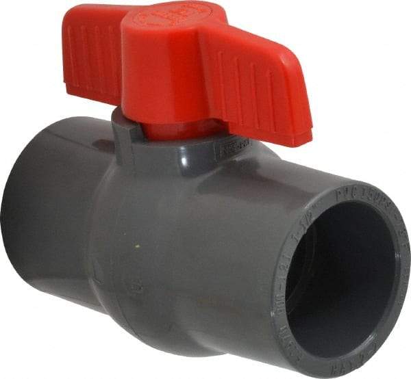 Legend Valve - 1-1/2" Pipe, Full Port, PVC Miniature Ball Valve - Inline - One Way Flow, Solvent x Solvent Ends, Tee Handle, 150 WOG - USA Tool & Supply