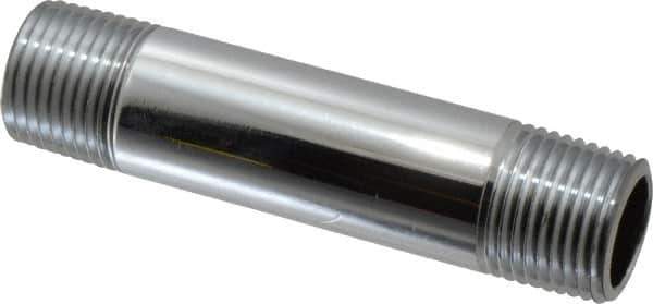 Merit Brass - 3-1/2" Long, 1/2" Pipe Threaded Brass Pipe Nipple - NPT Thread, Chrome Plated Red Brass - USA Tool & Supply