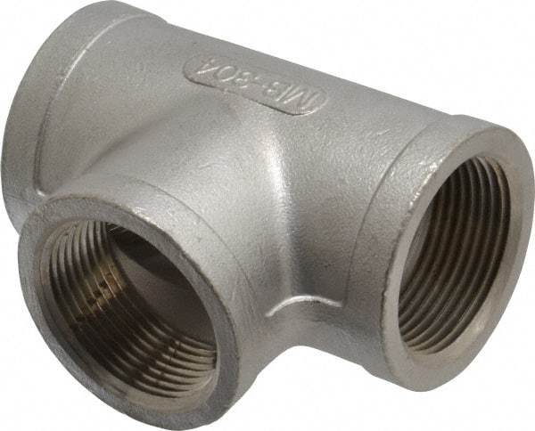 Merit Brass - 1-1/4" Grade 304 Stainless Steel Pipe Tee - FNPT x FNPT x FNPT End Connections, 150 psi - USA Tool & Supply