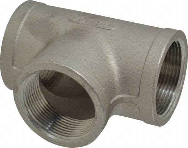 Merit Brass - 1-1/2" Grade 304 Stainless Steel Pipe Tee - FNPT x FNPT x FNPT End Connections, 150 psi - USA Tool & Supply