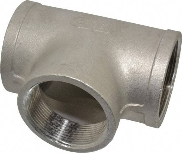 Merit Brass - 2" Grade 304 Stainless Steel Pipe Tee - FNPT x FNPT x FNPT End Connections, 150 psi - USA Tool & Supply