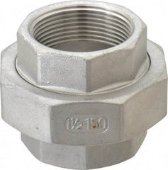 Merit Brass - 1-1/2" Grade 304 Stainless Steel Pipe Union - FNPT x FNPT End Connections, 150 psi - USA Tool & Supply