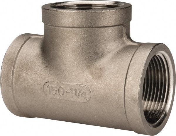 Merit Brass - 1-1/4" Grade 316 Stainless Steel Pipe Tee - FNPT x FNPT x FNPT End Connections, 150 psi - USA Tool & Supply