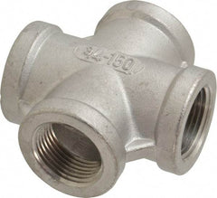 Merit Brass - 3/4" Grade 316 Stainless Steel Pipe Cross - FNPT End Connections, 150 psi - USA Tool & Supply