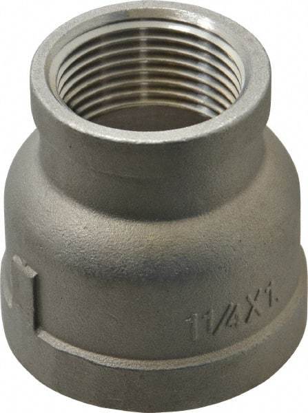 Merit Brass - 1-1/4 x 1" Grade 316 Stainless Steel Pipe Reducer Coupling - FNPT x FNPT End Connections, 150 psi - USA Tool & Supply
