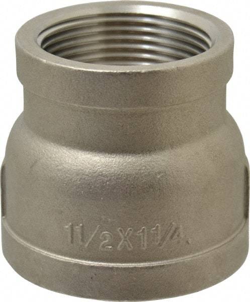 Merit Brass - 1-1/2 x 1-1/4" Grade 316 Stainless Steel Pipe Reducer Coupling - FNPT x FNPT End Connections, 150 psi - USA Tool & Supply